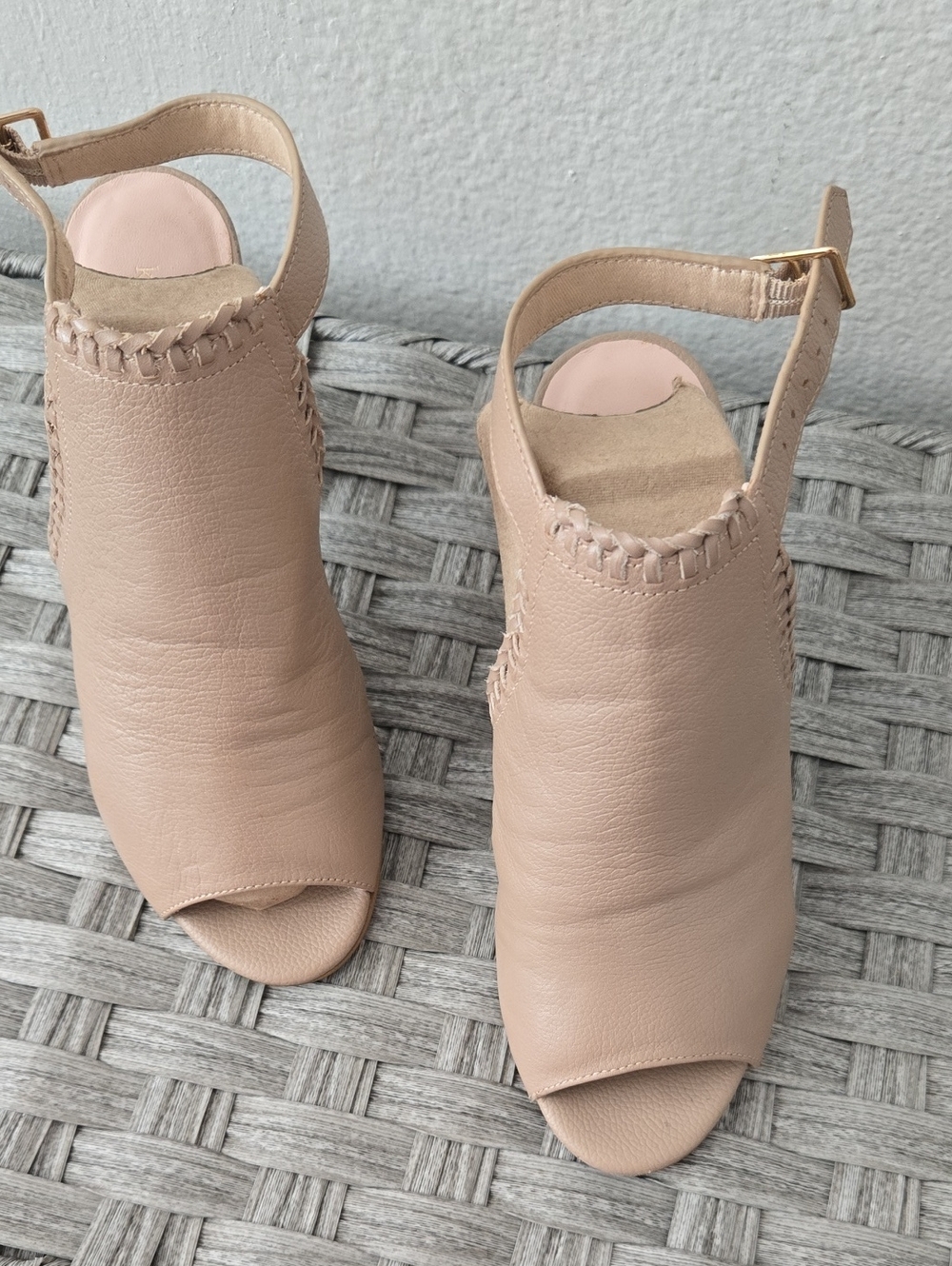 Kate Spade Nude Peep-Toe Leather Slingback Heels